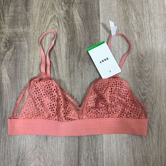 DKNY Nightfall Bralette Size Large Blush Pink Sheer Lace Wireless Bra NEW - Picture 2 of 11